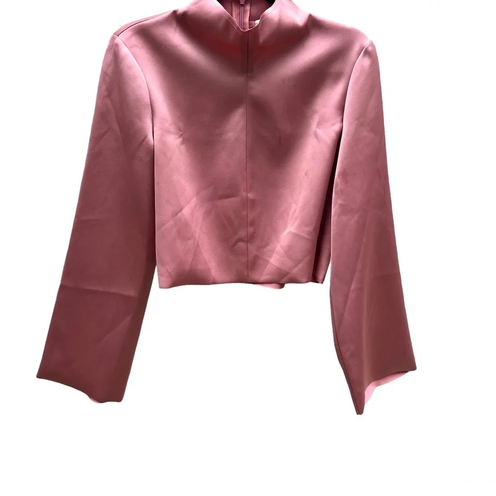 NWT Archival Tibi Fall 2018 Bonded Satin Funnel Neck Crop Top Dusty Pink Rose 4